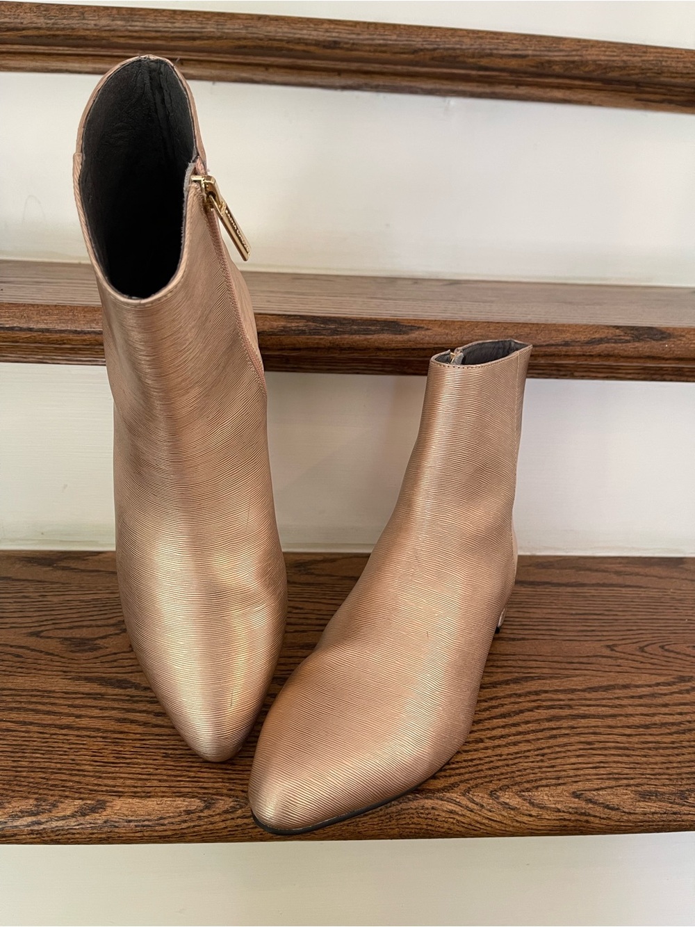 Metallic Rose Ankle Booties with Side Zip - Women's Booties sz 8 - Picture 3 of 8